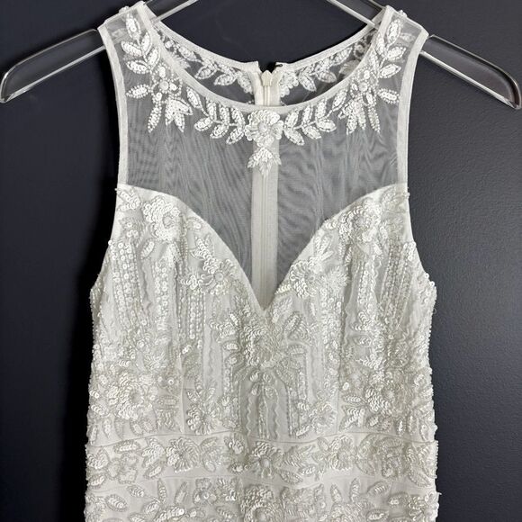 Lulus Modern Fairytale White Mesh Beaded Sequin Mermaid Maxi Dress Small NEW - Picture 7 of 16